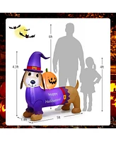 Costway 5 Ft Long Halloween Inflatable Dachshund Dog with Pumpkin Self Inflating Yard