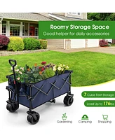 Costway Folding Collapsible Wagon Utility Garden Cart w/ Wide Wheels Adjustable Handle