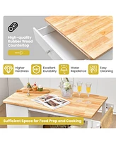 Kitchen Island Trolley Cart on Wheels with Storage Open Shelves & Drawer