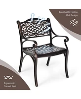 Costway 2PCS Patio Dining Bistro Chair All Weather Cast Aluminum Armrest Garden