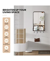 Costway Wall Bathroom Mirror w/ Shelf Hooks Sturdy Metal Frame for Bedroom Living Room