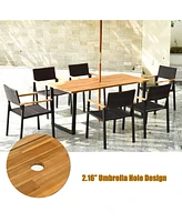 Gymax Patented 7PCS Patio Garden Dining Set Outdoor Dining Furniture Set w/ Umbrella Hole