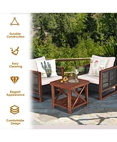 Gymax 3PCS Rattan Wicker Patio Conversation Set Outdoor Furniture Set w/ Cushion