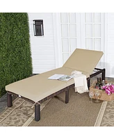 Costway Outdoor Rattan Lounge Chair Chaise Recliner Adjustable Cushioned Patio