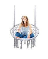 Hanging Hammock Chair Macrame Swing Handwoven Cotton Backrest Garden