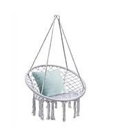 Hanging Hammock Chair Macrame Swing Handwoven Cotton Backrest Garden