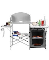 Gymax Folding Outdoor Camping Table Portable Bbq Grill Table with Storage Bag