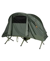 Gymax 1-Person Outdoor Camping Tent Cot Compact Elevated Tent Set W/ External Cover Green