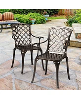 Costway Outdoor Cast Aluminum Arm Dining Chairs Set of 2 Patio Bistro Chairs