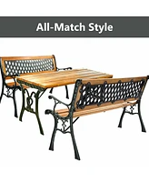 Costway 49 1/2'' Patio Park Garden Bench Porch Path Chair Outdoor Deck Cast Iron Hardwood