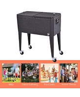 Outdoor Rattan 80QT Party Portable Rolling Cooler Cart Ice Beer