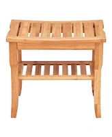 Bamboo Shower Seat Bench Bathroom Spa Bath Organizer Stool with Storage Shelf