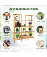 Costway Multifunctional Bamboo Shelf Flower Plant Stand Display Storage Rack Unit Closet