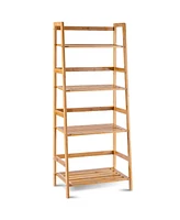 Multifunctional 4 Shelf Bamboo Bookcase Ladder Plant Flower Stand Rack Storage