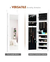 Costway Door Mounted Mirrored Jewelry Cabinet Storage Organizer White