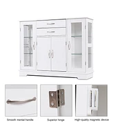 Costway Buffet Storage Cabinet Console Cupboard W/Glass Door Drawers