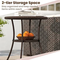 Gymax 25.5'' Pe Wicker Patio Bistro Table Round Coffee Table w/ Tempered Glass Top Outdoor