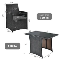 3PCS Patio Rattan Furniture Set Cushion Sofa Armrest Garden Deck