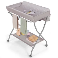 Costway Baby Changing Table Folding Diaper Changing Station w/ Safety Belt & Wheels