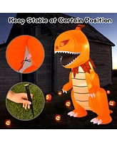 Costway 8FT Halloween Inflatable Pumpkin Head Dinosaur Blow Up with Led Lights