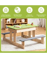 Costway 3-in-1 Kids Picnic Table Outdoor Wooden Water Sand Table w/ Play Boxes