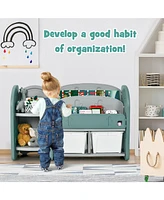 Kids Toy Storage Organizer w/ 2-Tier Bookshelf & Plastic Bins