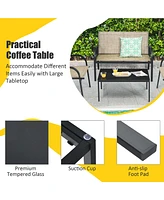 Costway 4 Pcs Patio Furniture Set Sofa Coffee Table Steel Frame Garden