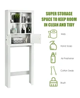 Costway Over the Toilet Storage Rack Bathroom Space Saver w/ Adjustable Shelf & Cabinet