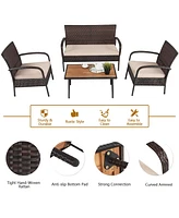 4PCS Patio Rattan Furniture Set Outdoor Conversation Set