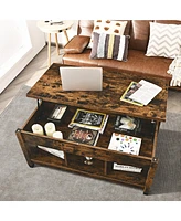Lift Top Coffee Table w/ Hidden Compartment and Storage Shelves