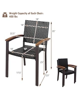 Costway Set of 4 Outdoor Patio Pe Rattan Dining Chairs Armrest Stackable Garden