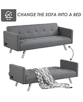 Costway Convertible Futon Sofa Bed Folding Recliner Usb Ports&Power Strip