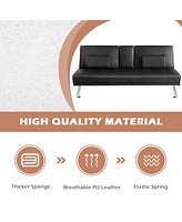 Convertible Folding Futon Sofa Bed Leather