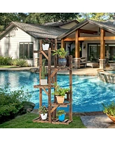 5-Tier Flower Rack Wood Plant Stand 6 Pots Display Shelf