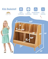 5-Cube Kids Bookshelf and Toy Organizer Wooden Storage Bookcase with Wood Legs