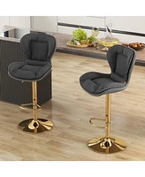 Costway Adjustable Bar Stool Set of 2 Leathaire Bar Chairs with Padded Seat & Footrest