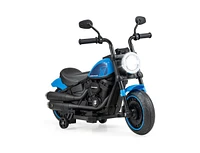 Slickblue Kids Electric Motorcycle with Training Wheels and Led Headlights-Blue