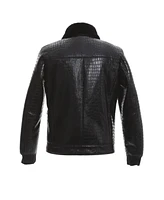 Furniq Uk Men's Black Leather Bomber Jacket, Crocodile Emboss