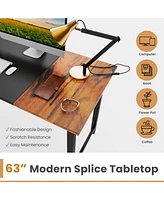 Slickblue 63 Inch Modern Splice Computer Desk with Heavy Duty Steel Frame