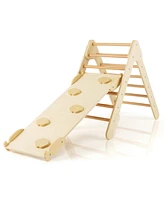 Slickblue 3-in-1 Wooden Climbing Triangle Set Triangle Climber with Ramp