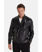 Furniq Uk Men's Leather Biker Jacket, Black