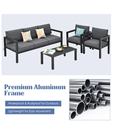 Gymax 4PCS Patio Conversation Furniture Set Outdoor Cushioned Sectional Sofa Set