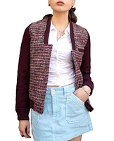 Members Only Women's Updated Tweed Varsity Jacket with Contrast Sleeve