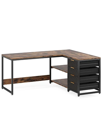 Tribesigns L Shaped Computer Desk with Storage Drawers, 59 inch Corner Desk with Shelves