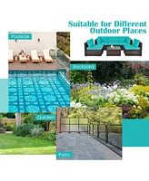 Gymax 6PCS Rattan Outdoor Sectional Sofa Set Patio Furniture Set w/ Turquoise Cushions