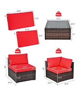 Gymax 6PCS Rattan Outdoor Sectional Sofa Set Patio Furniture Set w/ Cushions
