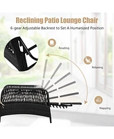 Gymax Set of 2 Adjustable Patio Rattan Lounge Chair Chaise Recliner w/ Cushion & Pillow