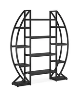 Tribesigns Oval Bookshelf, Triple Wide 5 Tiers Etagere Bookcases, Industrial Display Shelves for Living Room