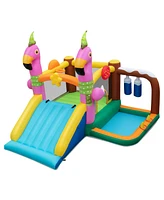 Slickblue 7-in-1 Flamingo Inflatable Bounce House with Slide without Blower