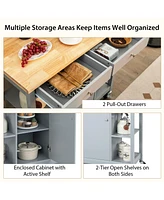 Mobile Kitchen Island Cart with 4 Open Shelves and 2 Drawers